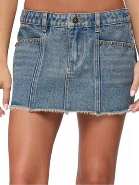NWT Edikted Keiko Studded Denim Mini Skirt Sizd L